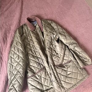 Brooks Brothers Quilted Green Jacket with Brown Collar